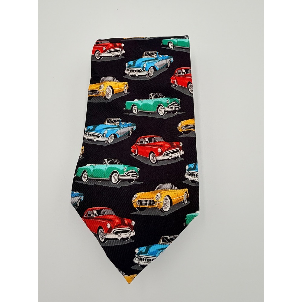 Utopia Mens Vintage Classic Cars Necktie‎ Black Retro Convertible Print Tie